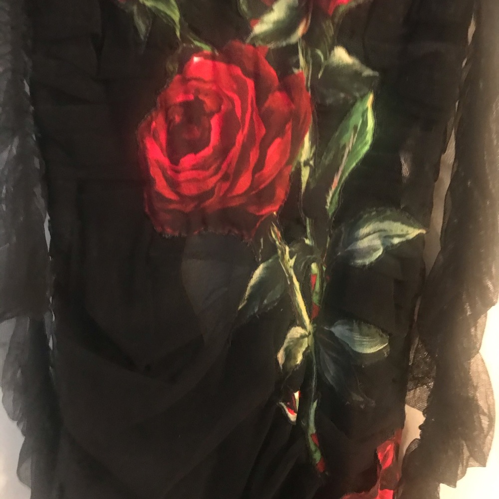$5,500 DOLCE & GABBANA BLACK RED ROSE RUCHED DRESS - Picture 8 of 11